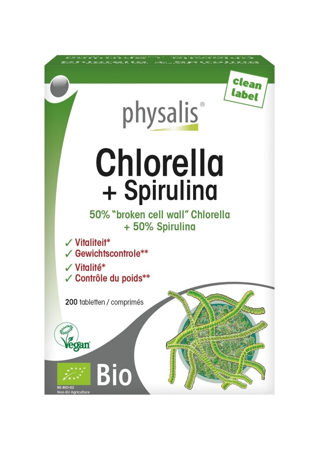 PHYSALIS CHLORELLA + SPIRULINE BIO 200 COMPRIMÉS Complements.ma